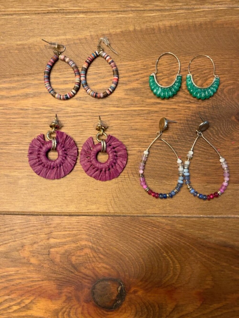 4 Pair Ann Taylor Boho Earrings Bundle Colorful Beaded Raffia Hoops NEW